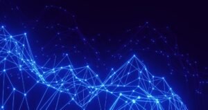 Abstract network of interconnected glowing nodes suggesting the branching connections between neurons in the brain