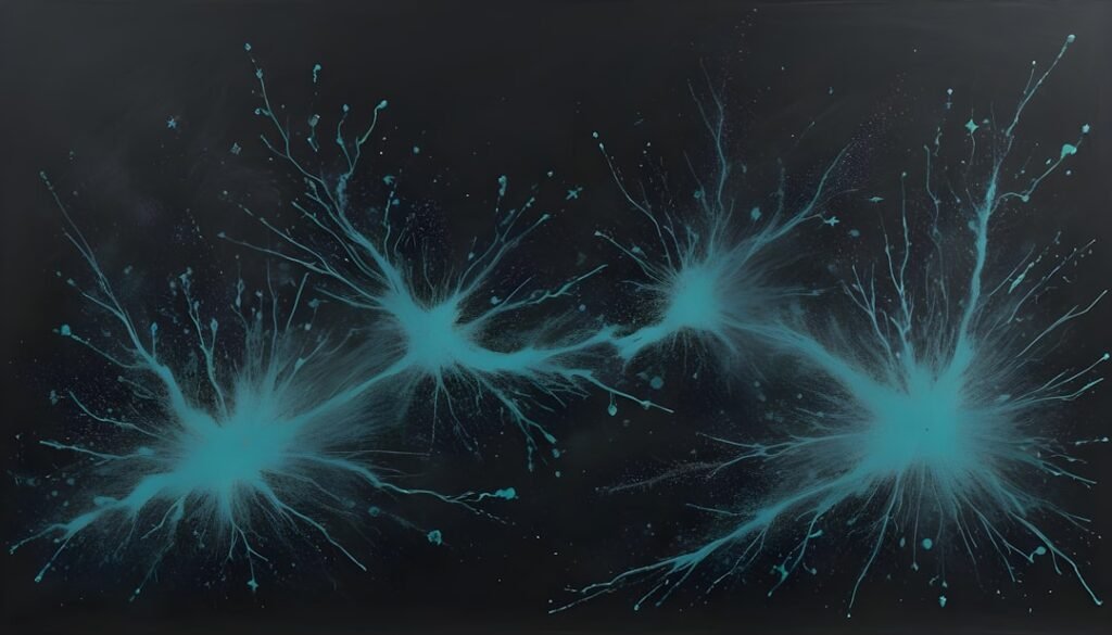 Abstract close-up of branching neuron-like structures glowing against a dark background